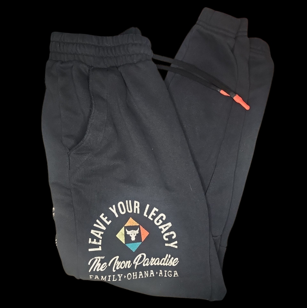 Under Armour Project Rock Heavy Terry Knit Jogger Sweatpants M Black Legacy - Picture 6 of 7